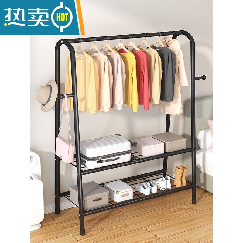 敬平晾衣架落地卧室内挂衣架阳台晒衣架家用简易晾衣杆宿舍晒衣服架子 100CM+白[上下双层网+双侧钩]高清大图