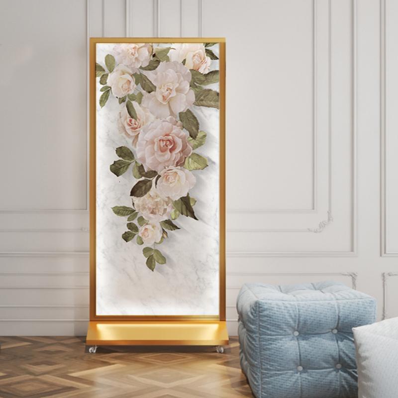 BONJEAN北欧屏风隔断客厅遮挡家用现代轻奢卧室装饰带灯可移动铝合金座屏高清大图