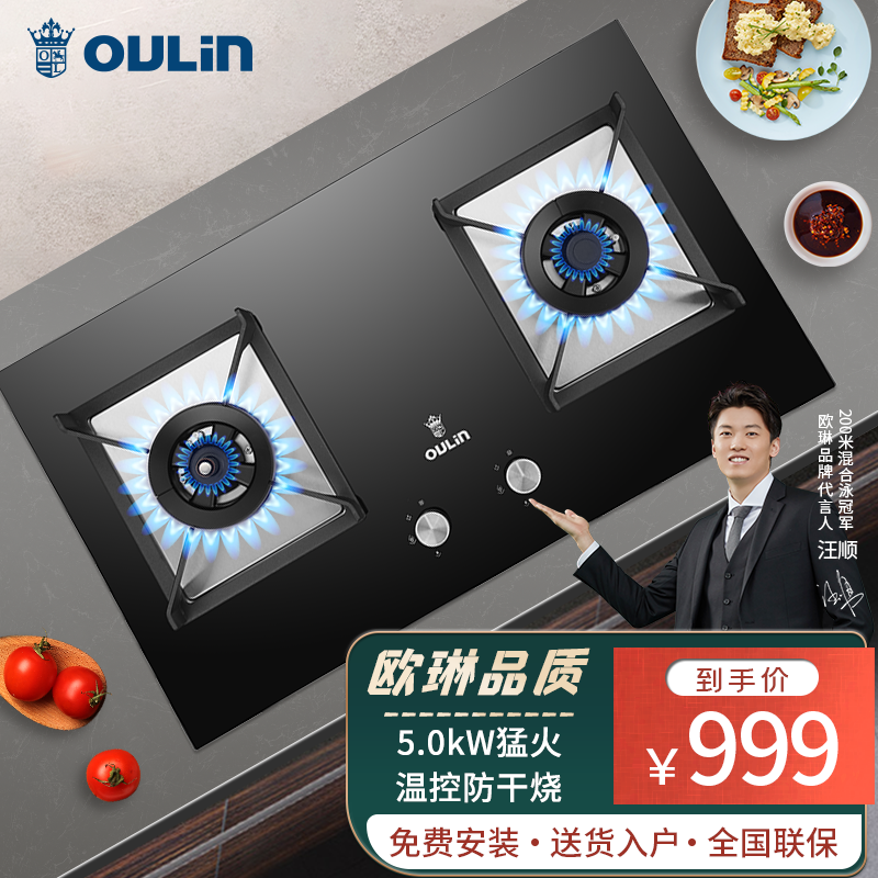欧琳50kw大火力防干烧燃气灶双灶天然气液化气灶具台嵌两用双灶e3001b