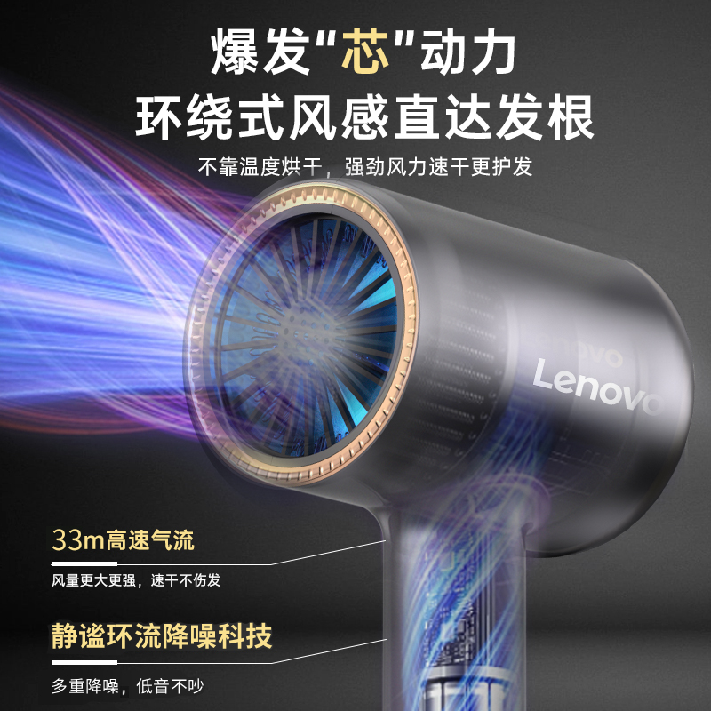 联想电吹风机家用负离子护发低音量速干冷热风切换2026新款强力宿舍用学生吹风机