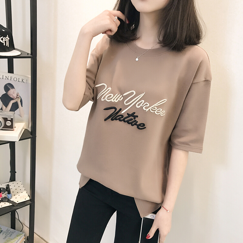 早春夏天2018中袖女装短袖中长款半袖宽松韩版学生上衣服
