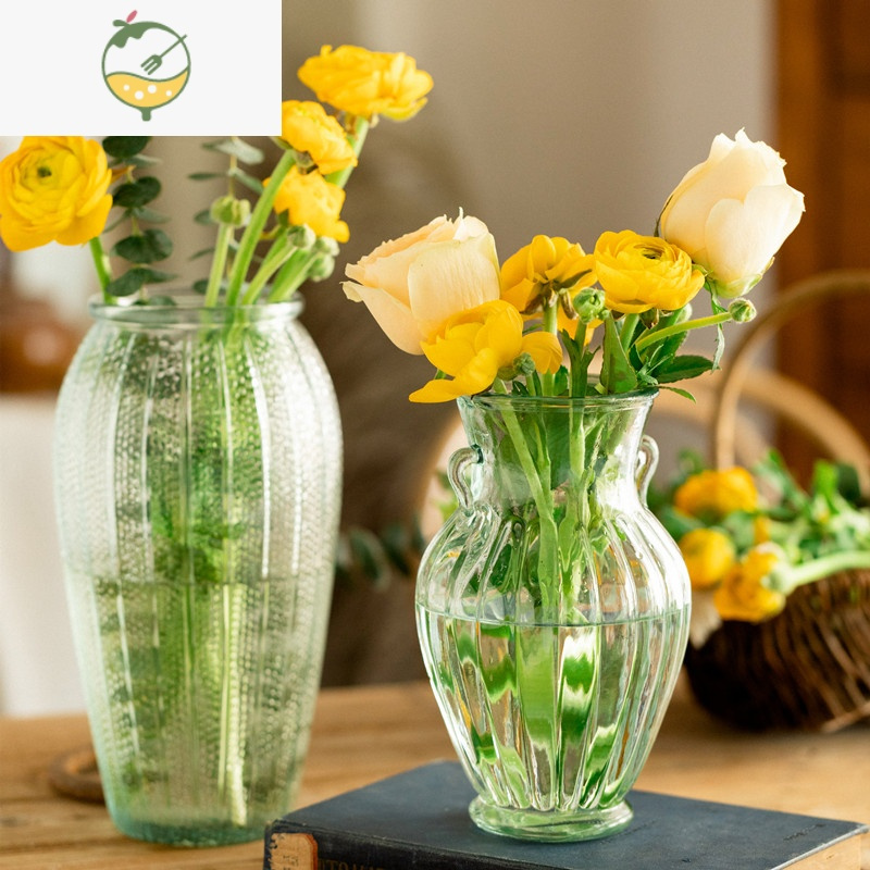 yicheng花时间《静海》美式大口鲜花水培桌面玻璃花瓶客厅绿萝圆形花