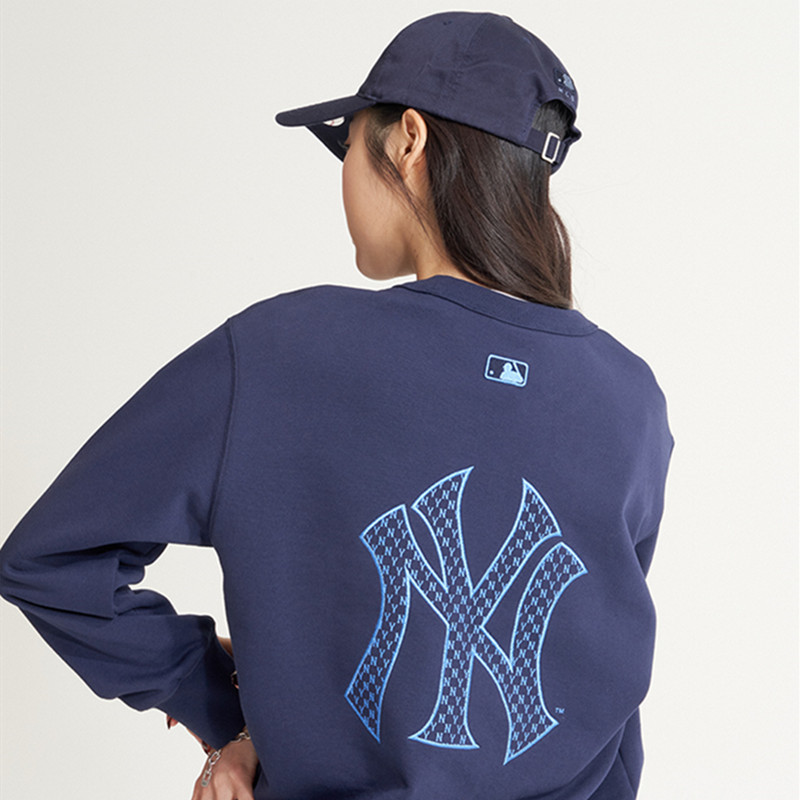 mlb男女套头卫衣老花圆领时尚宽松运动休闲套头衫22春季新款正品保证