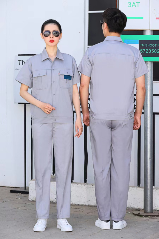 尹潮 XM-101夏季纯棉短袖工作服套装 藏青色 3XL码/套高清大图