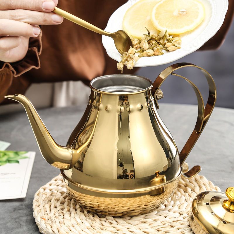 不锈钢茶壶家用带滤网泡茶壶不锈钢煮茶壶烧水壶滤茶壶欧式茶壶 1.2L银色欧式茶壶(送滤网)
