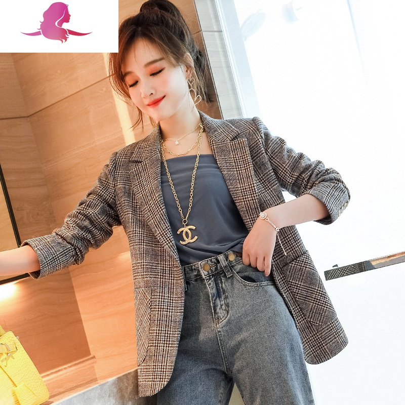 艳如飞格子西装外套女短款春季薄款炸街减龄小个子春装休闲西服上衣