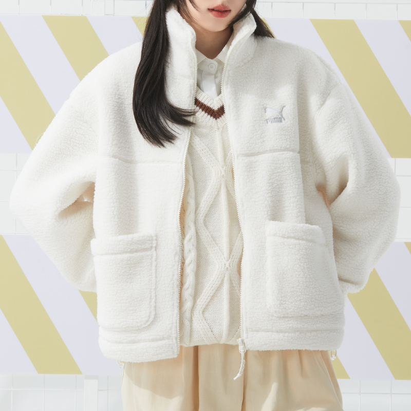彪马(PUMA)女装新款仿羊羔绒外套运动夹克保暖舒适休闲运动服立领外套625806-65 ZP