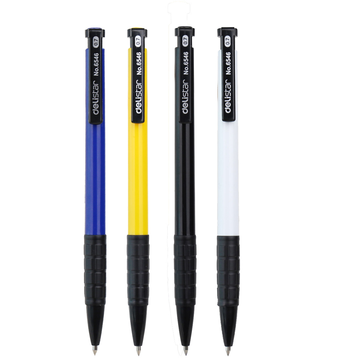 得力 圆珠笔中油笔 0.7mm子弹头软胶握手原子笔按动笔 办公用品 蓝色 36支/盒 P06546高清大图