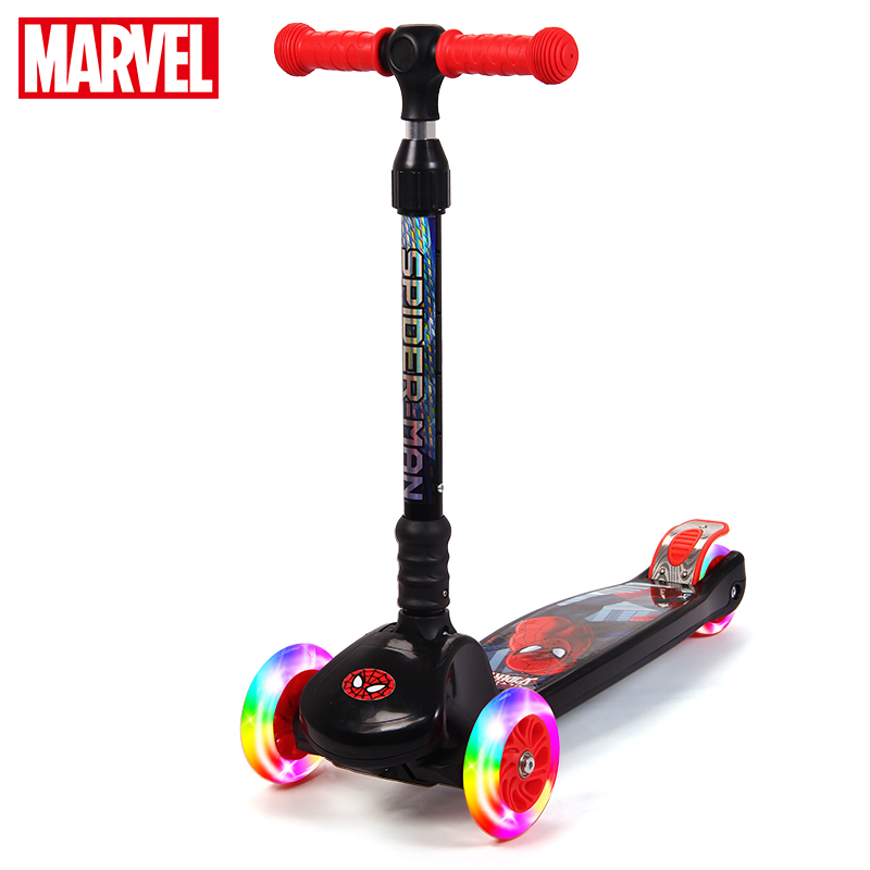 漫威(MARVEL)折叠可调高度滑板车摇摆车闪光PU轮儿童三轮活力车宝宝扭扭车蜘蛛侠适合身高80CM以上承重50KG