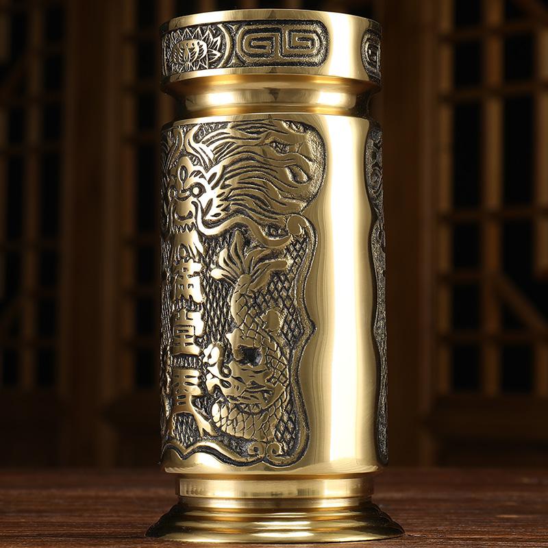 美帮汇铜香筒家用长款香桶立式插香家用佛堂供佛铜装香筒佛具用品高清大图