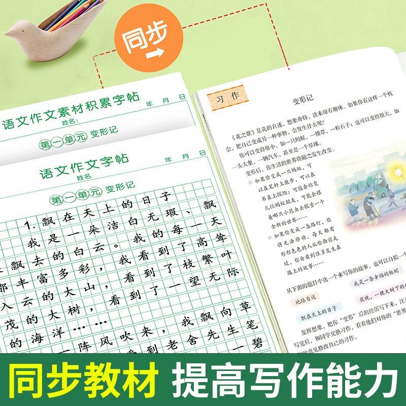 [6年级下册]同步练字帖+同步作文字帖 [正版]六年级上册同步作文练字帖人教版2024年满分作文语文同步素材积累字帖每日