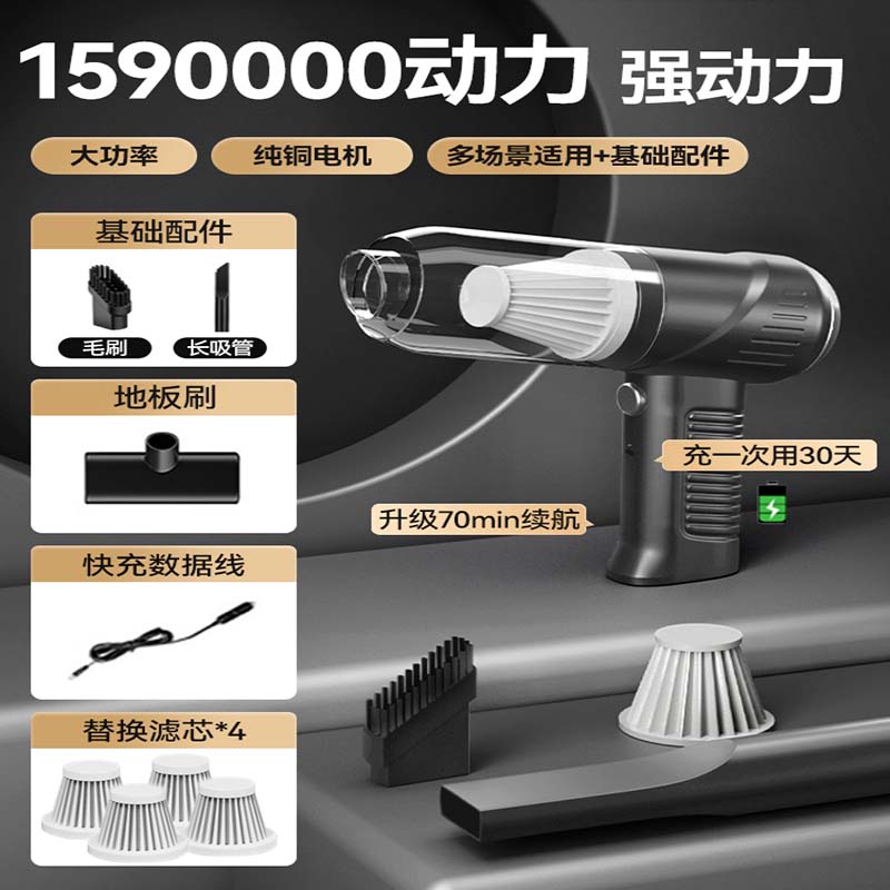 【补贴10%】车载吸尘器车用无线充电汽车家用大吸力强力车内小型手持迷你充气 旗舰款-【1590000吸力】+滤芯*4+超级快充+强吸扇叶