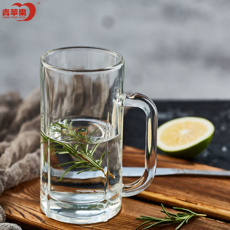 青苹果玻璃水杯茶杯EZ2233单层带把多用途果汁杯啤酒杯