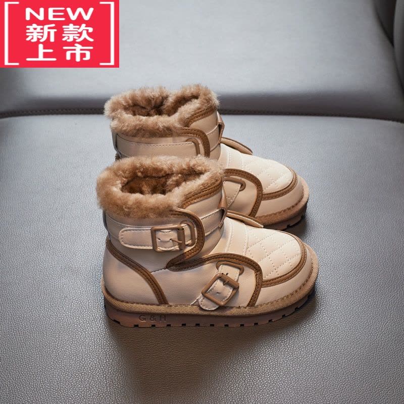 可莉允雪地靴女童一体棉靴儿童加绒加厚短靴男童中大童机车靴子图片