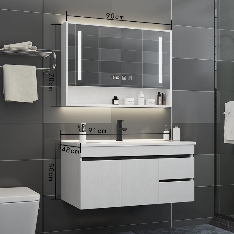 北欧木浴室柜组合现代简约洗脸洗手台盆小户型卫生间纳丽雅洗漱台镜柜