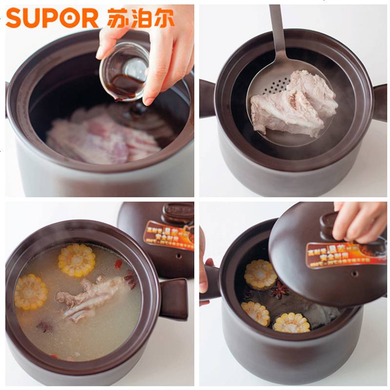 苏泊尔(SUPOR)TB60A1陶瓷煲炖锅明火深汤6升大容量石锅陶瓷家用砂锅煲汤直径24cm高清大图