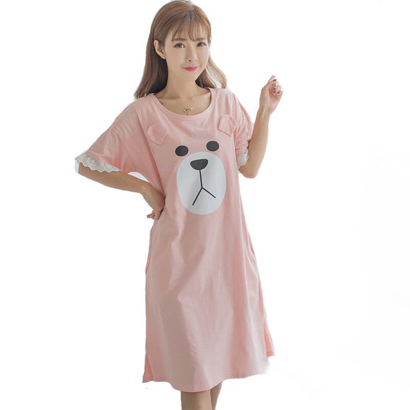 迪鲁奥（DILUAO)孕妇睡裙短袖纯棉中长款怀孕可外穿哺乳月子服喂奶薄款睡衣女 粉色图片