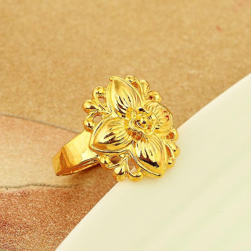 黄铜镀金新款女士戒指四叶花朵唯美金色花戒指饰品PTHSMY9108送女朋友七夕情人节礼物