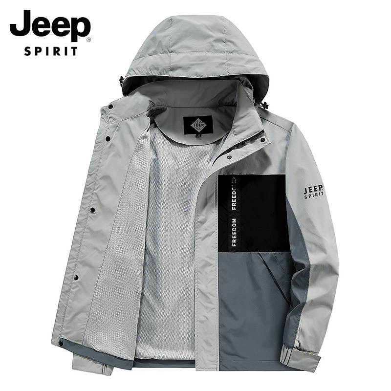 JEEP男士夹克2022新款早春上衣男装潮流可拆卸帽休闲帅气防风外套
