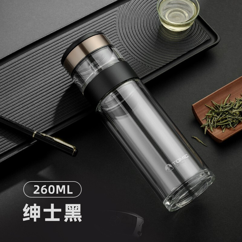 特美刻(TOMIC)双层玻璃杯男士茶杯便携茶水分离杯办公室泡茶水杯家用防烫透明杯子 TG80708