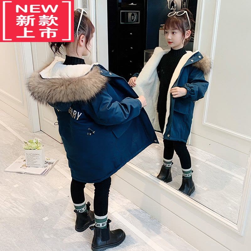 可莉允女童加绒外套冬季儿童洋气棉衣棉袄加厚毛领派克服中长款冬装棉服图片