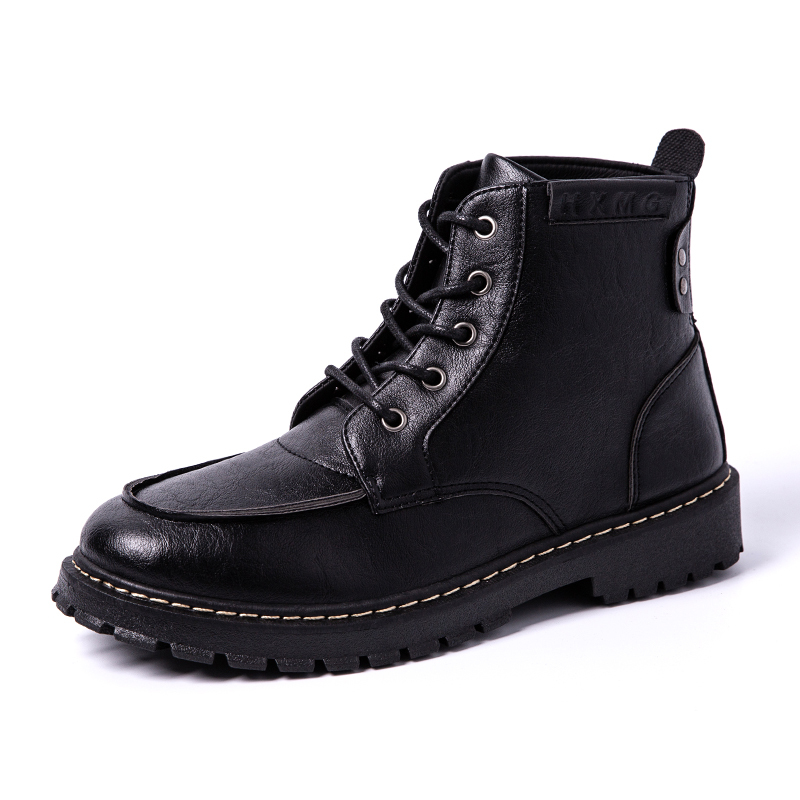夏季马丁靴男高帮英伦风休闲工装靴男学生韩版百搭黑色中帮短靴男