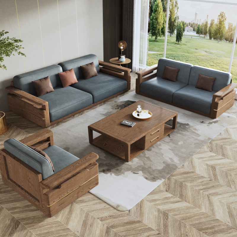 景山百岁白蜡木实木沙发组合北欧沙发现代简约实木沙发布艺沙发客厅