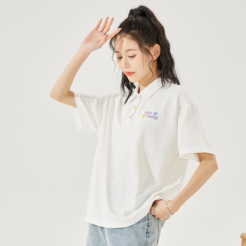 唐狮夏新款女Polo短袖T恤女韩版宽松甜美学生外穿别致上衣DY