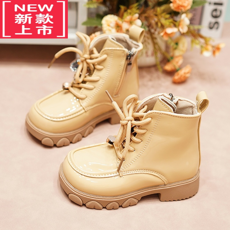 可莉允宝宝二棉鞋冬款英伦风女童短靴时尚大童靴子加绒小孩网红百搭皮靴