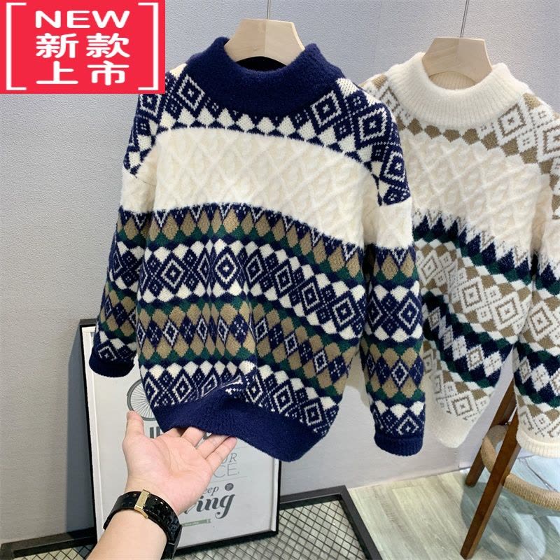 可莉允卡芙恰恰品牌童装儿童韩版提花毛衣22年冬款中大童洋气针织衫图片