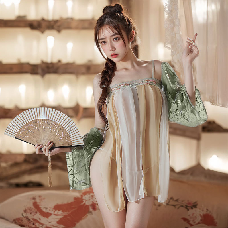 姬欲古典纱裙装睡衣睡裙性感制服诱惑激情挑逗情趣内衣免脱9684 9684（披肩+吊带+T裤） 均码