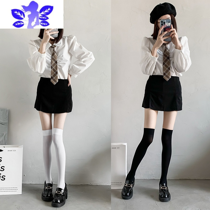Ideamini黑色jk小腿女天丝袜夏季薄款中筒袜潮ins日系长筒过膝袜