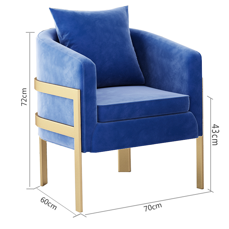 三金鑫 现代简约轻奢铁艺单人设计师沙发椅北欧休闲会客接待洽谈桌 单人位宝石蓝60X70X72CM
