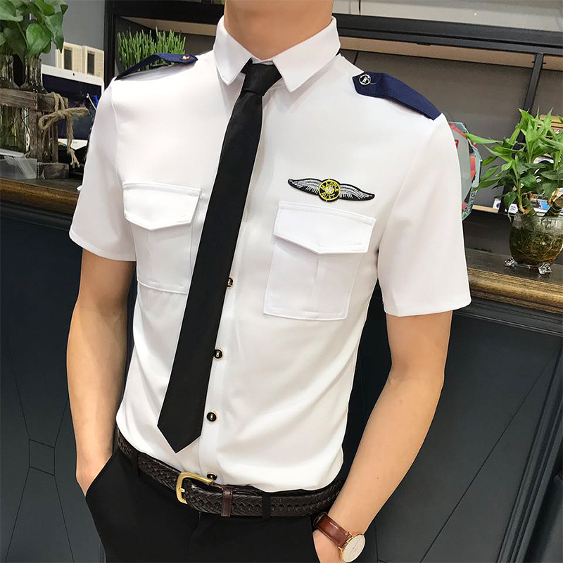 空少服时尚服KTV酒吧短袖工作服男女班服团队制服白色衬衫修身S码
