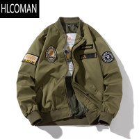 HLCOMANins潮流刺绣徽章复古宽松休闲飞行员夹克加厚棉衣棉员厚刺章 L 绿色无帽单款外套