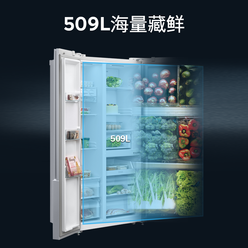 [官方正品]西门子509升大容量对开三门T型门家用变频纤薄电冰箱 风冷无霜 自然储鲜 玻璃面板 KA92NEB20C高清大图