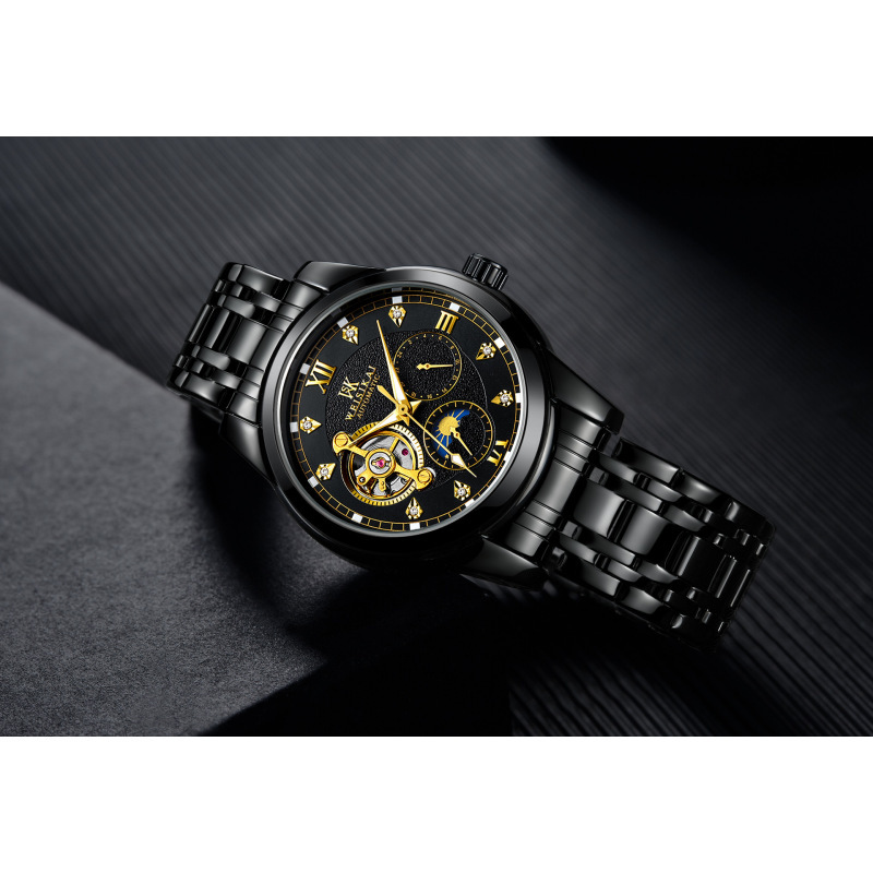 威斯凯(weisikai)机械表男士正品飞轮视窗手表超强深度防水夜光石英表