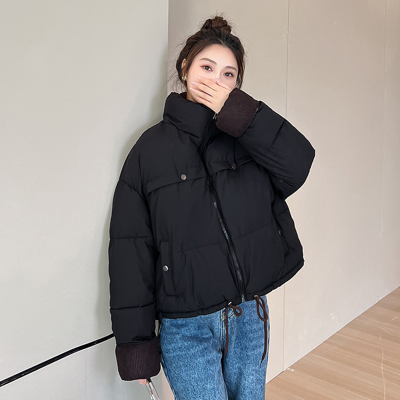 2024年新款羽绒棉服女冬季韩版宽松棉衣休闲慵懒风灯芯绒拼接外套高清大图