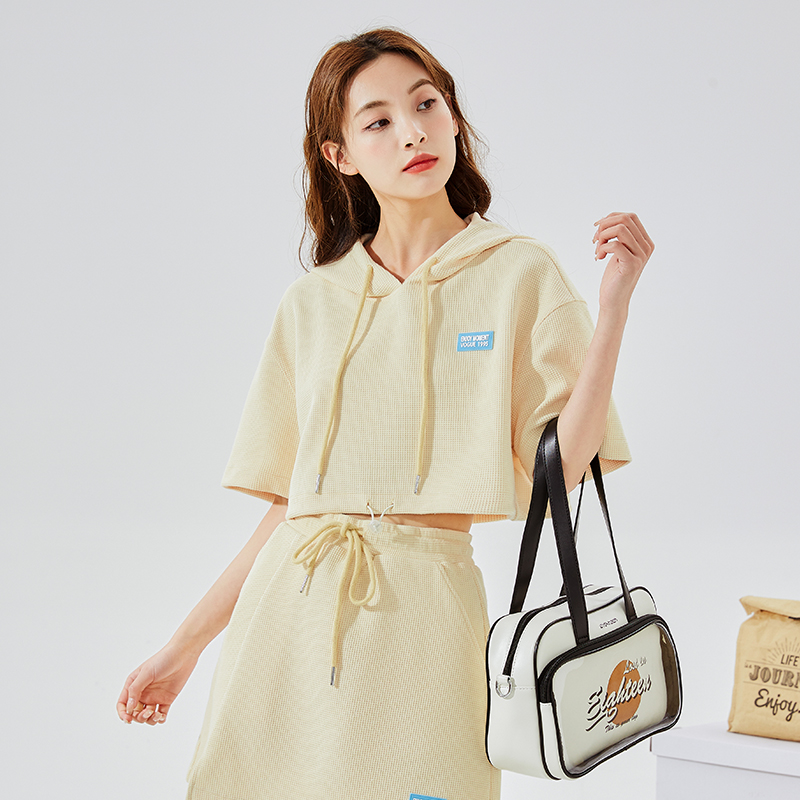 唐狮夏新款华夫格运动女薄款宽松短袖T恤短裤开衫