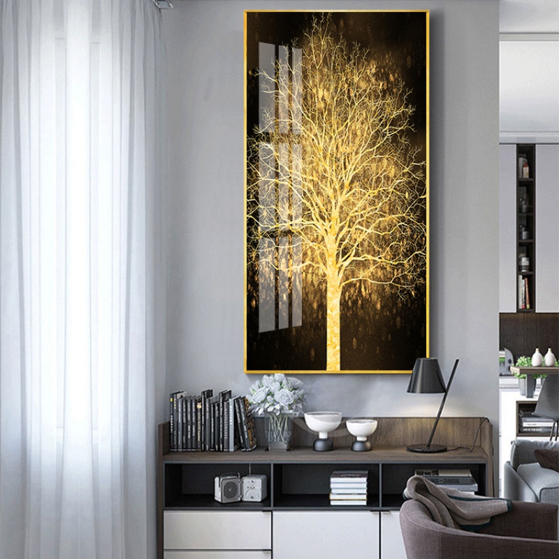 入户玄关装饰晶瓷画风水过道壁画进 jc25(金色边框) 75*150cm晶瓷画(晶瓷工艺+金属框)单幅价格[铝合金边高清大图