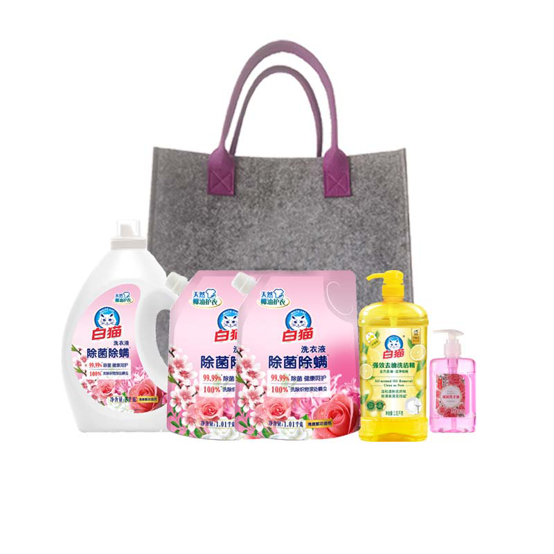 白猫 锦色繁花洁净六件套洗衣液+洗手液+洗洁精+毛毡袋6.339kg(单位:套)