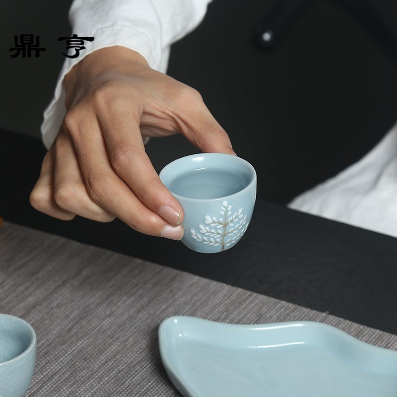 鼎亨陶瓷汝窑茶壶一壶二杯纯手工菩提树整套功夫茶具茶盘套装礼盒