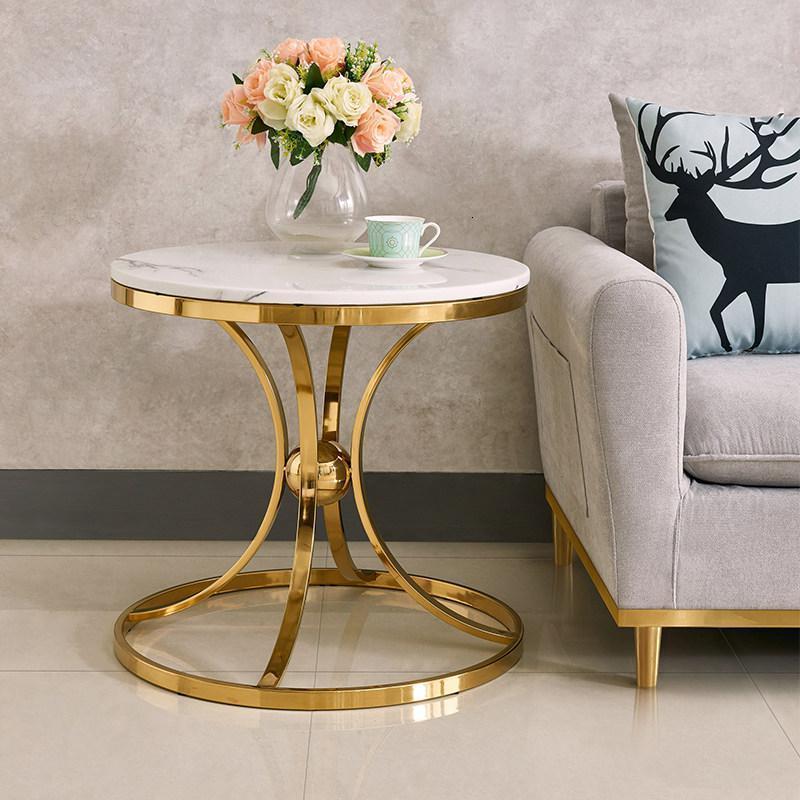 森美人边几现代简约轻奢大理石置物架客厅沙发角几烧茶水台金色小圆形桌 50直径钛金+中花白