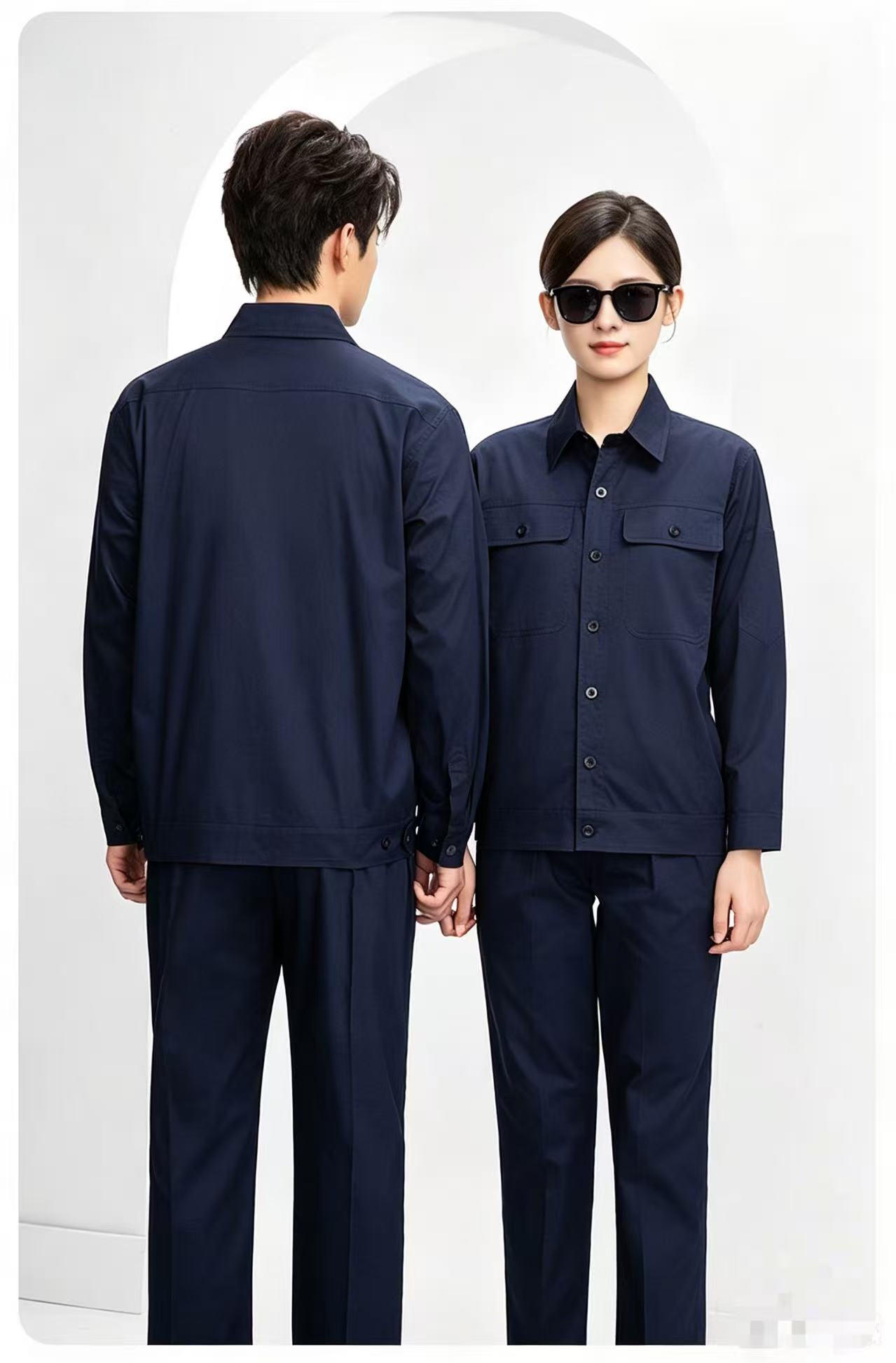 路安保夏季纯棉工作服QM6870透气全棉长袖套高清大图
