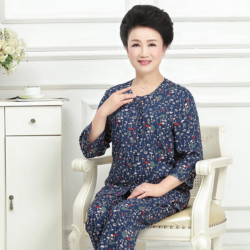 中老年夏装女装妈妈夏天套装奶奶中袖绵绸两件套6070岁老太太衣服