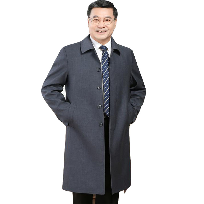 SUNTEK中年男士过膝风衣中老年男中长款大码春秋宽松大衣爸爸装休闲外套风衣高清大图