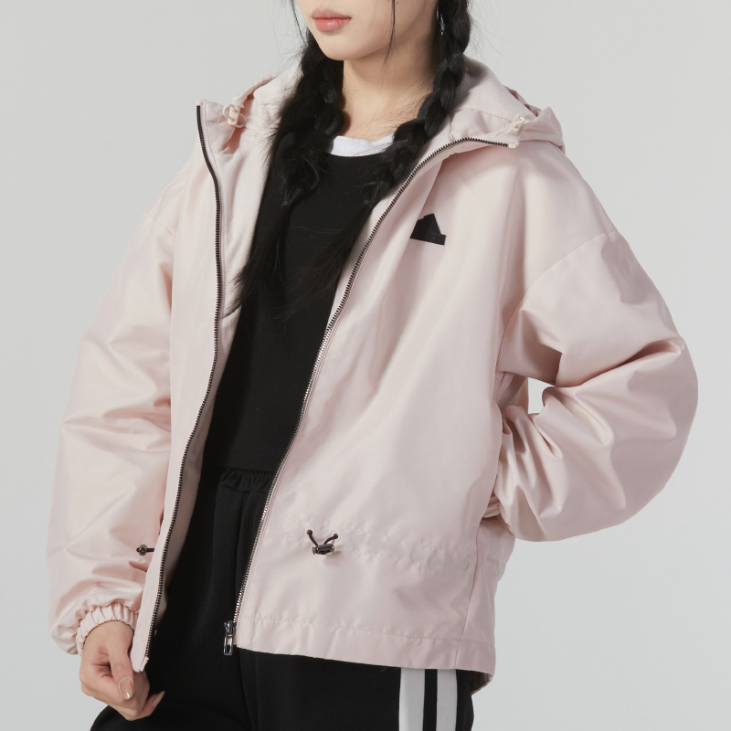 阿迪达斯 (adidas)外套女装新款户外健身跑步防风休闲宽松连帽运动服夹克 IM8815 ZP高清大图