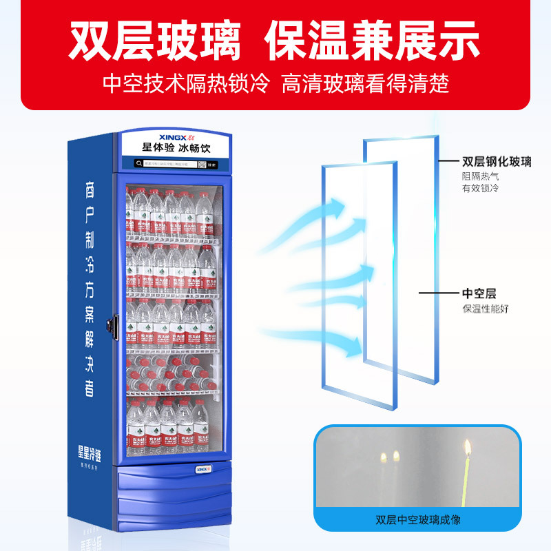 星星(XINGX) 280升展示柜 立式冰柜 保鲜柜 饮料柜 商用 双层玻璃更锁冷 饮品展示更直观 LSC-280G