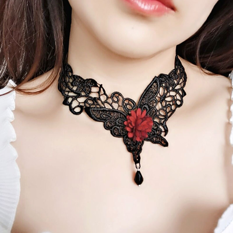 新款蕾丝项链吊坠女锁骨链日韩个性颈带脖子饰品黑色颈链装饰脖链