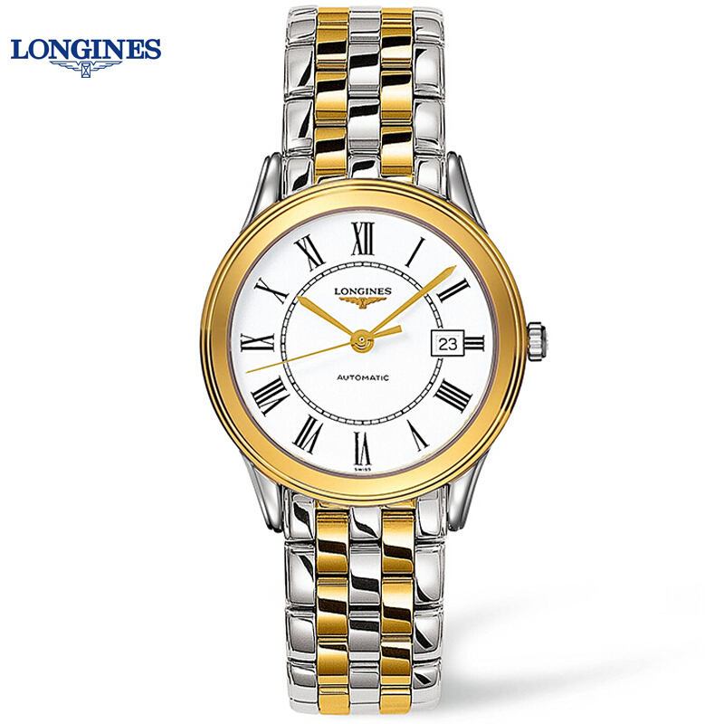 浪琴(LONGINES)军旗系列 金银搭配 金属机械商务男士腕表 L4.774.3.21.7